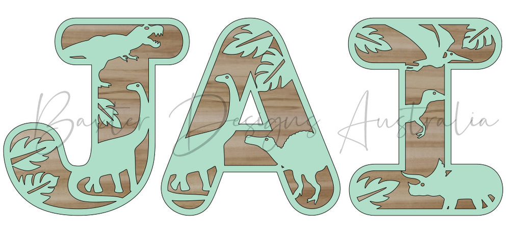 Acrylic and Wooden Dinosaur Letter Name Wall Sign