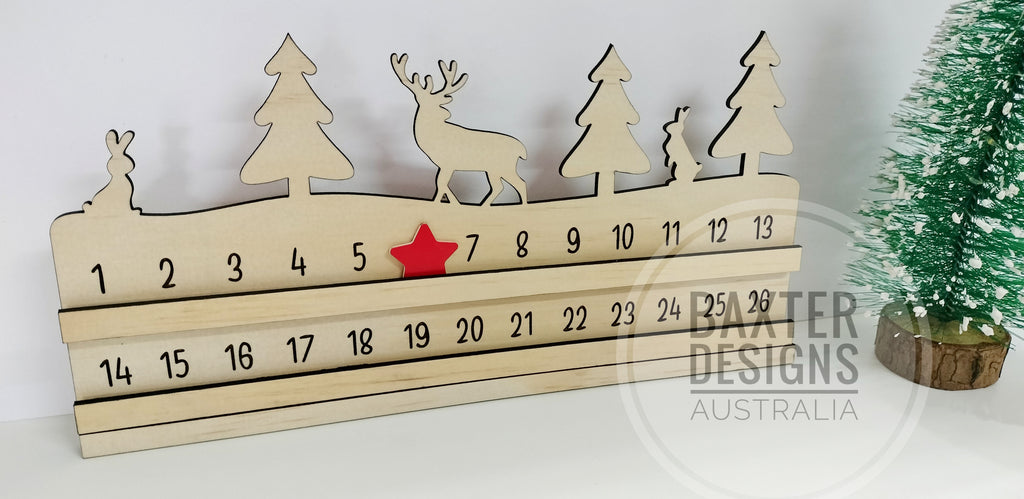 Christmas Countdown Wooden Stand with Star