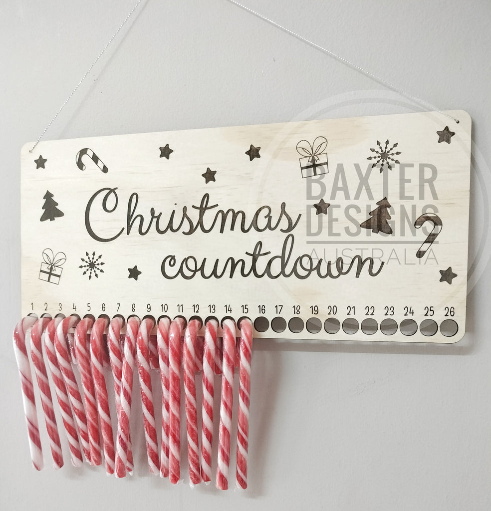 Christmas Countdown Candy Cane Wooden Hanging Sign