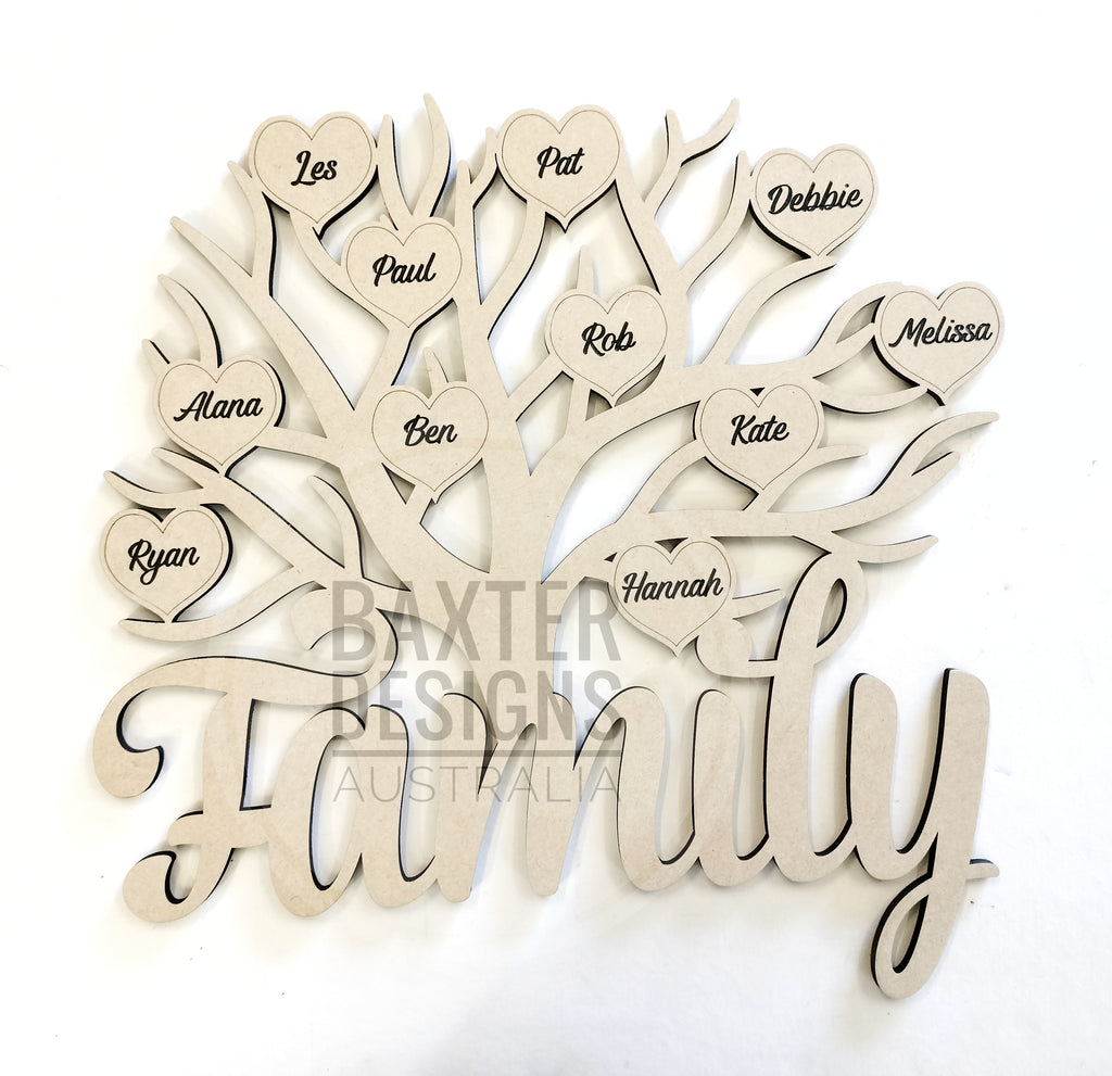 Family Tree Wooden Name Hearts Mothers Day Birthday Present