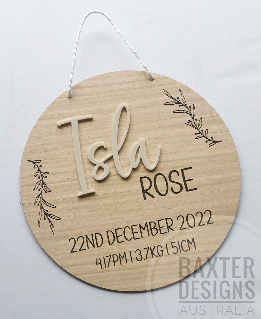 New Baby Birth Announcement Disc Hanging Sign with Acrylic