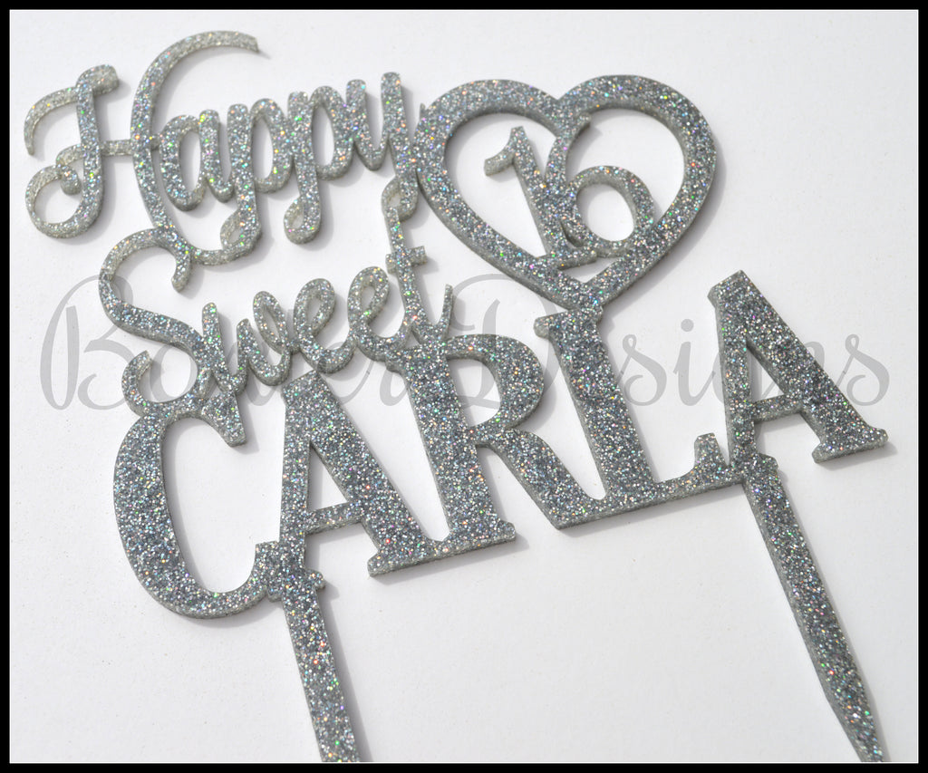 Personalised Glitter Acrylic Cake Toppers Birthday Wedding Engagement Custom
