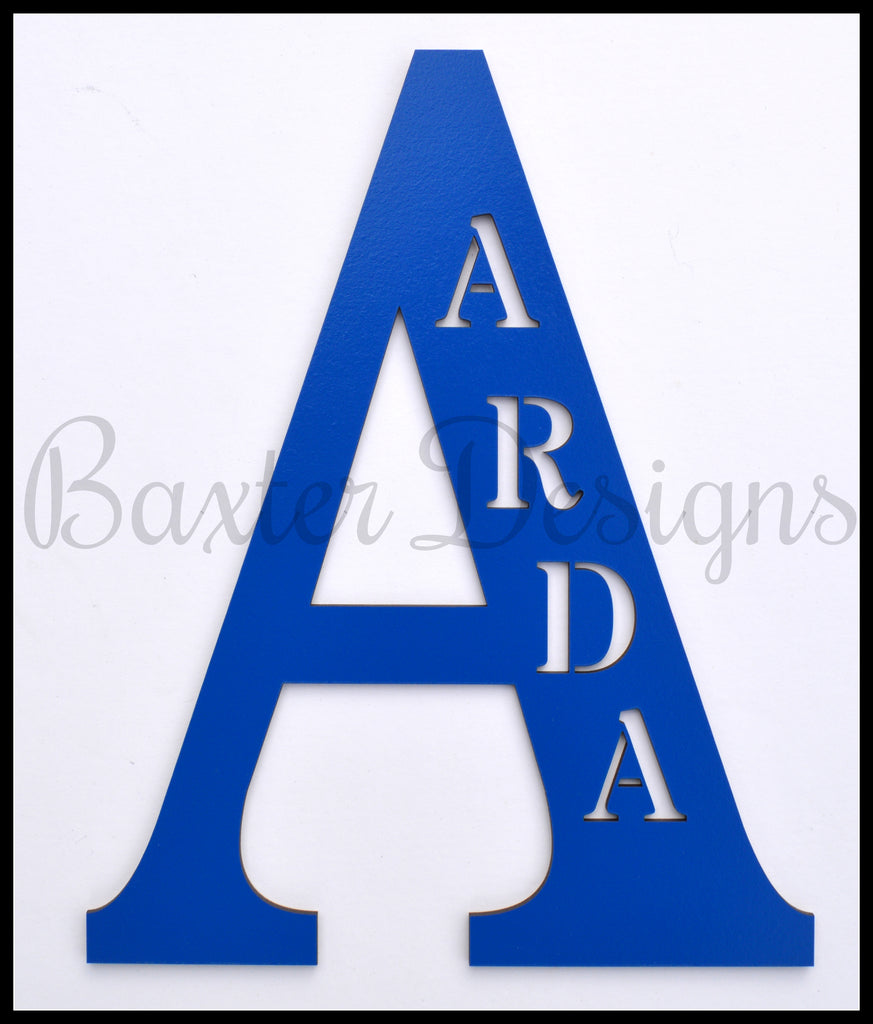 wooden letters personalised blue