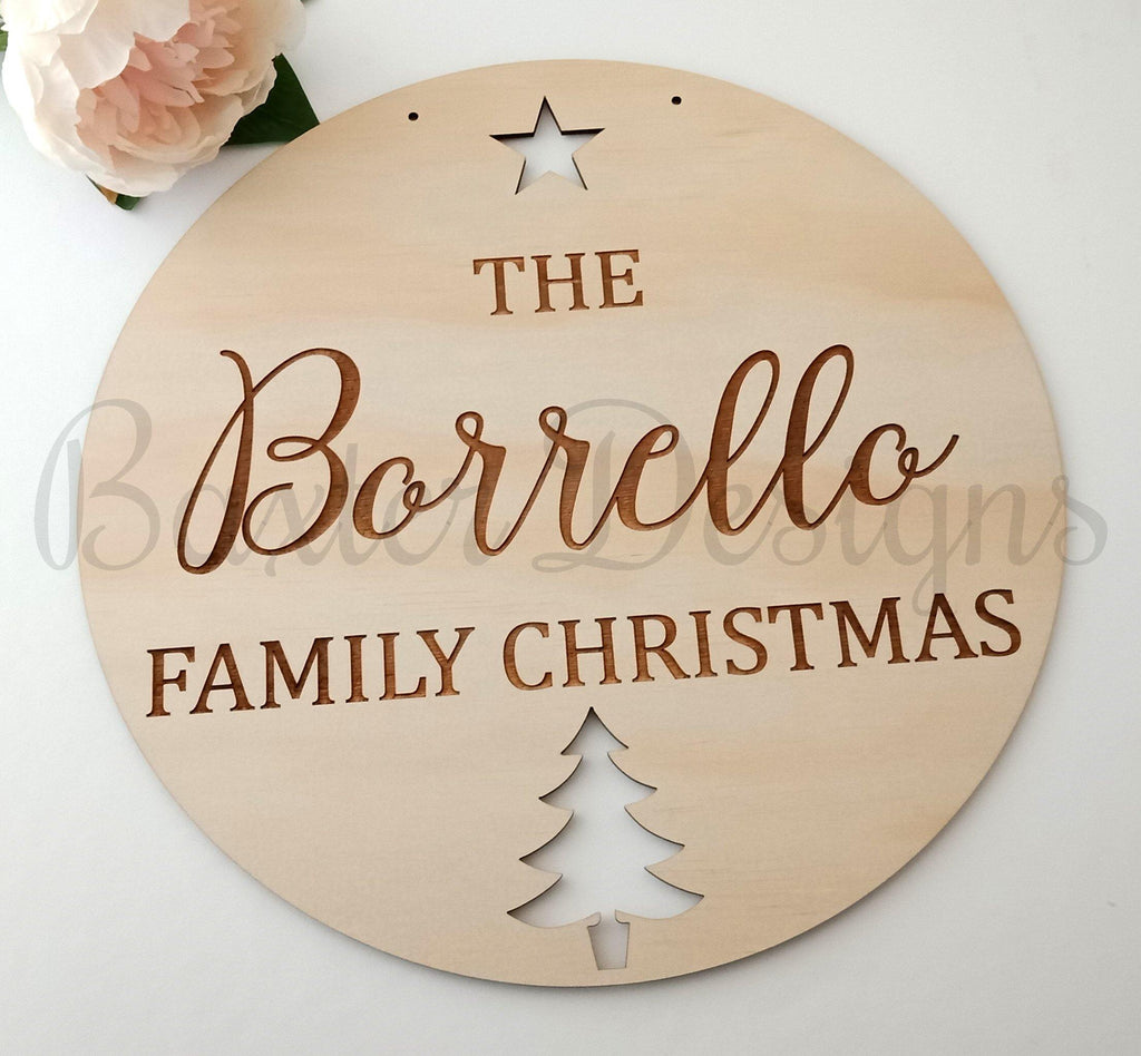 Family Christmas Wall Sign Plaque Personalised Door Wreath - Baxter Designs Australia