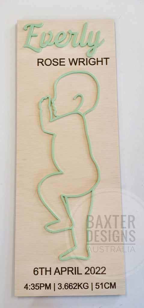 Personalised 3D Baby Birth Ruler Wooden Acrylic 1:1 Height Scale