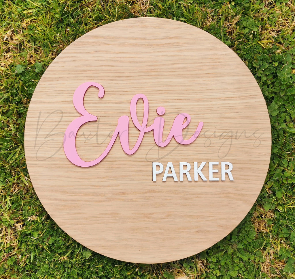 Wood 3D Personalised Name Plaque Pastel Pink and White Acrylic