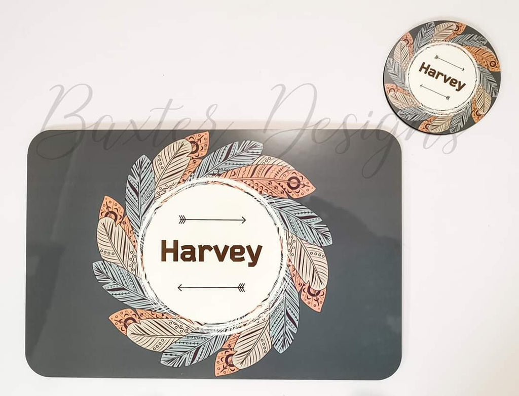 Personalised Rectangle Printed Placemat and Coasters.