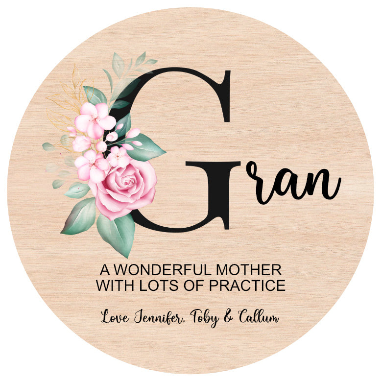 Printed Personalised Gran Floral Mothers Day Sign