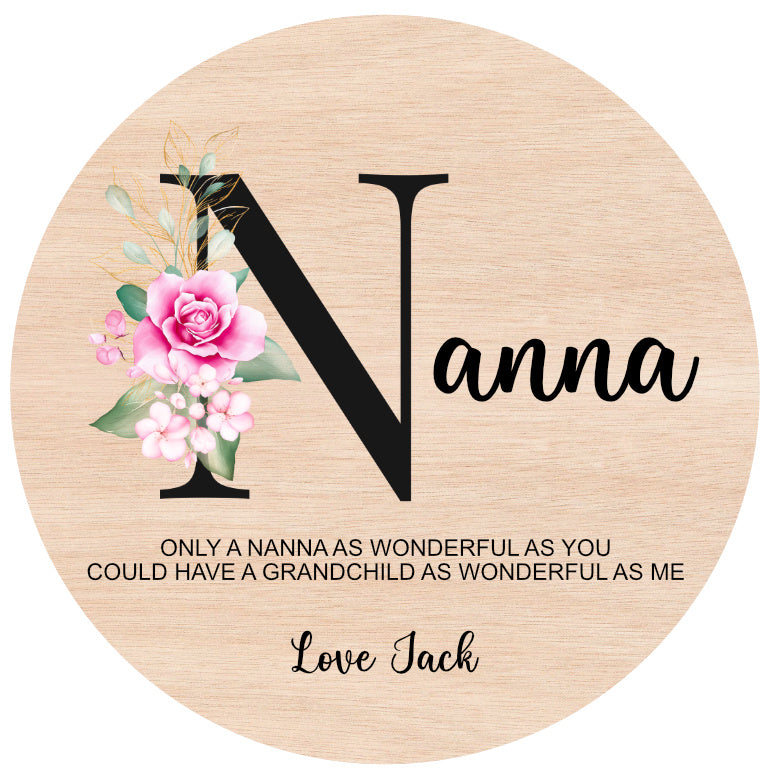 Printed Personalised Nanny / Nanna / Nonna Floral Mothers Day Sign