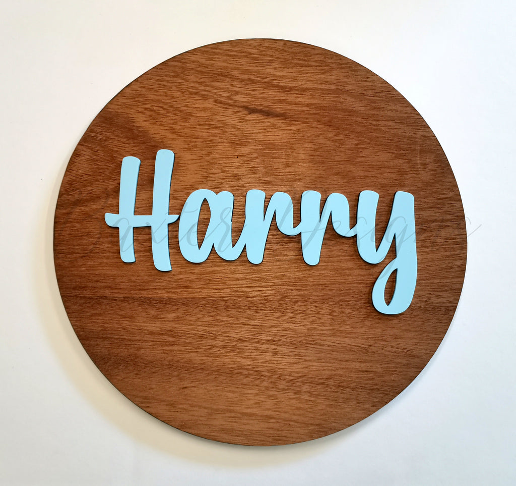 Wood 3D Personalised Name Plaque Pastel Blue Acrylic