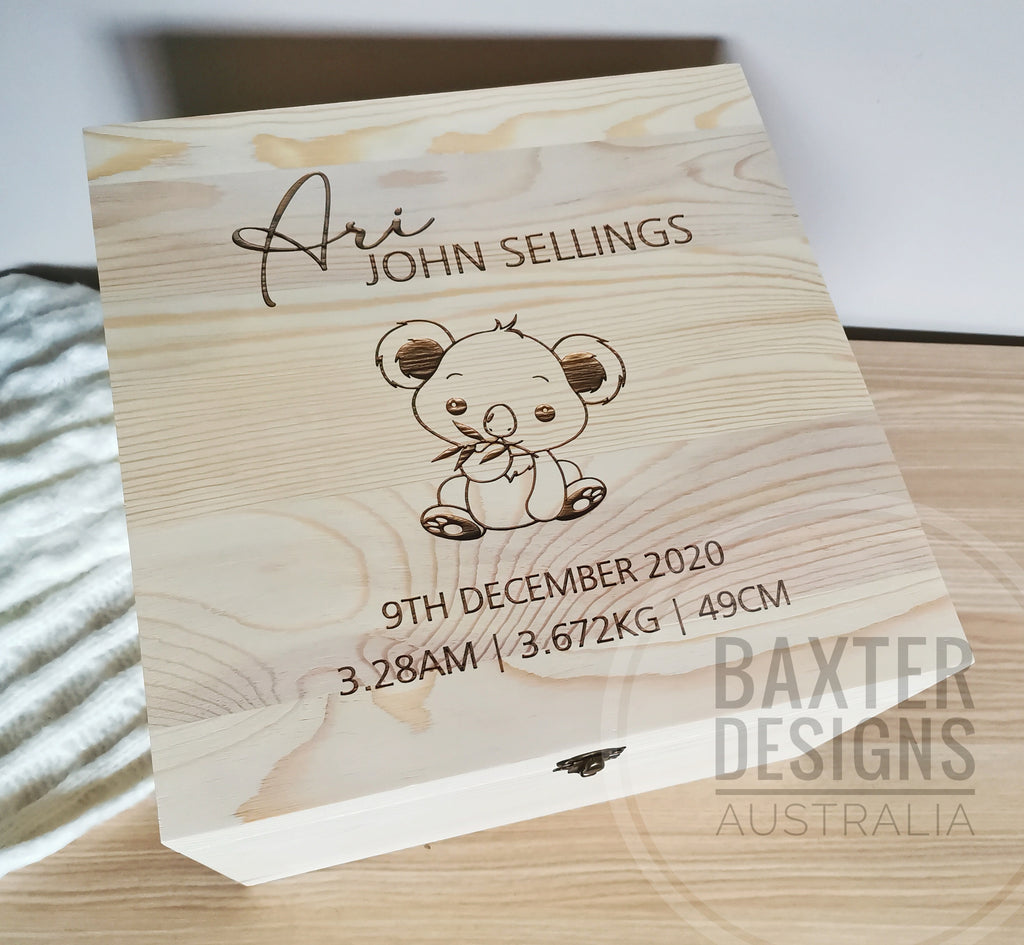 Personalised Wooden Memory Baby Keepsake Box Koala