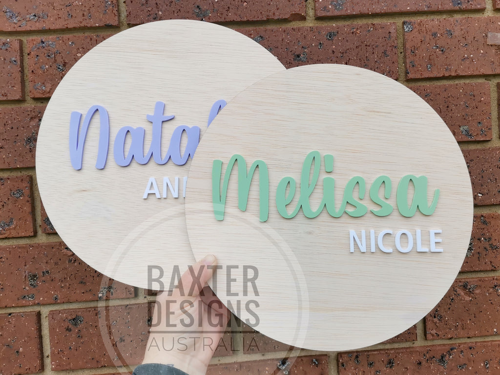 Personalised 3D Acrylic Name Wood Plaque Disc - Bright & Pastel Acrylic