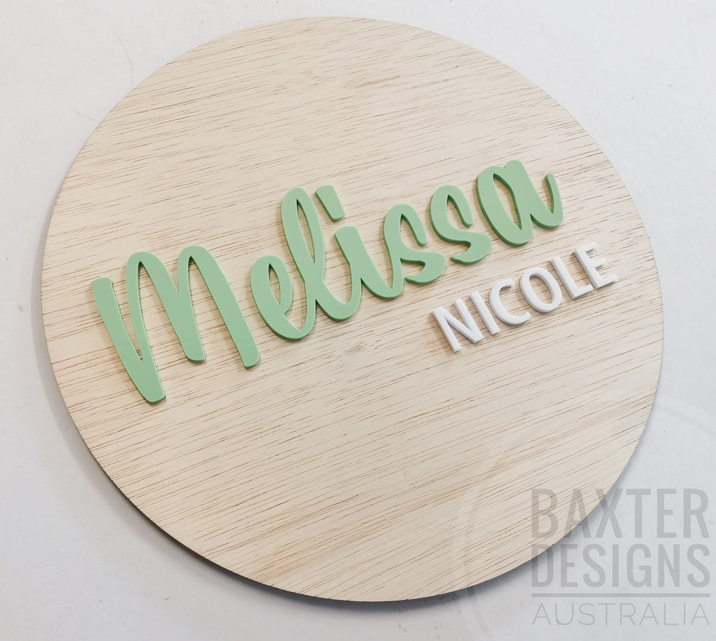 Personalised 3D Acrylic Name Wood Plaque Disc - Bright & Pastel Acrylic