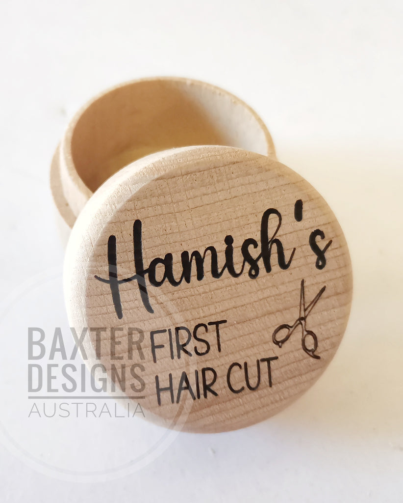 Personalised Babies First Hair Cut round holder Custom Baby Keepsake