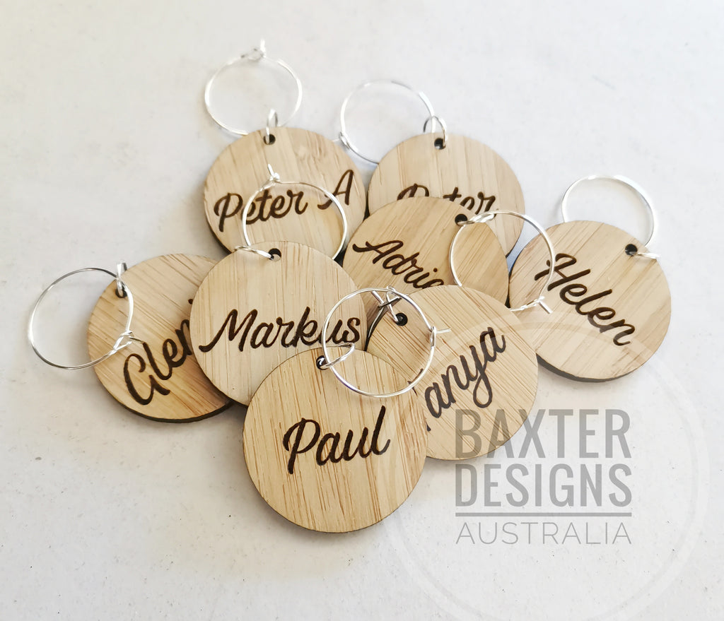 Personalised Wine Glass Charms Wood