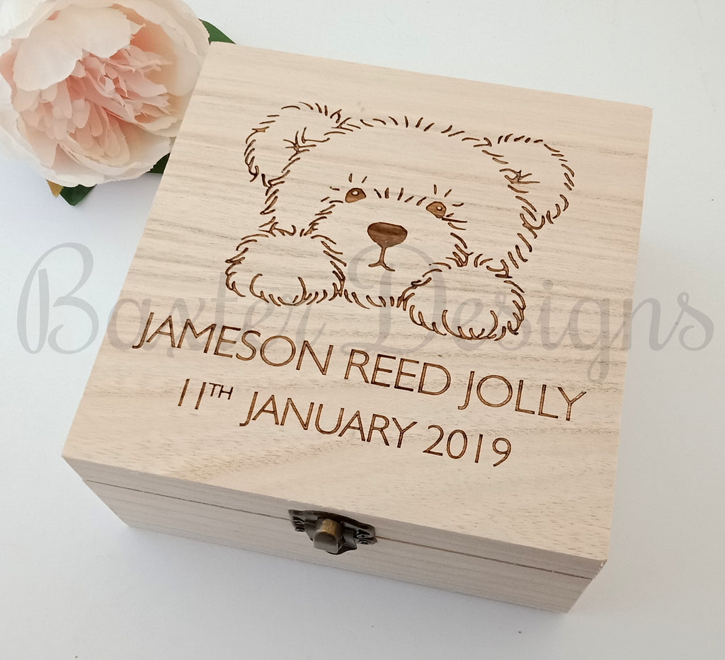 Personalised Wooden Baby Keepsake Box Bear