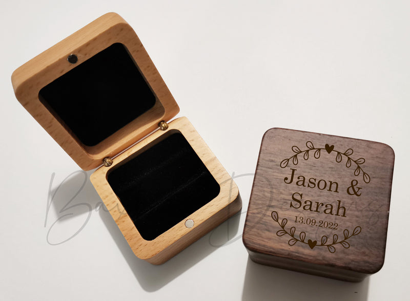 Personalised Wooden Square Wedding Ring Box