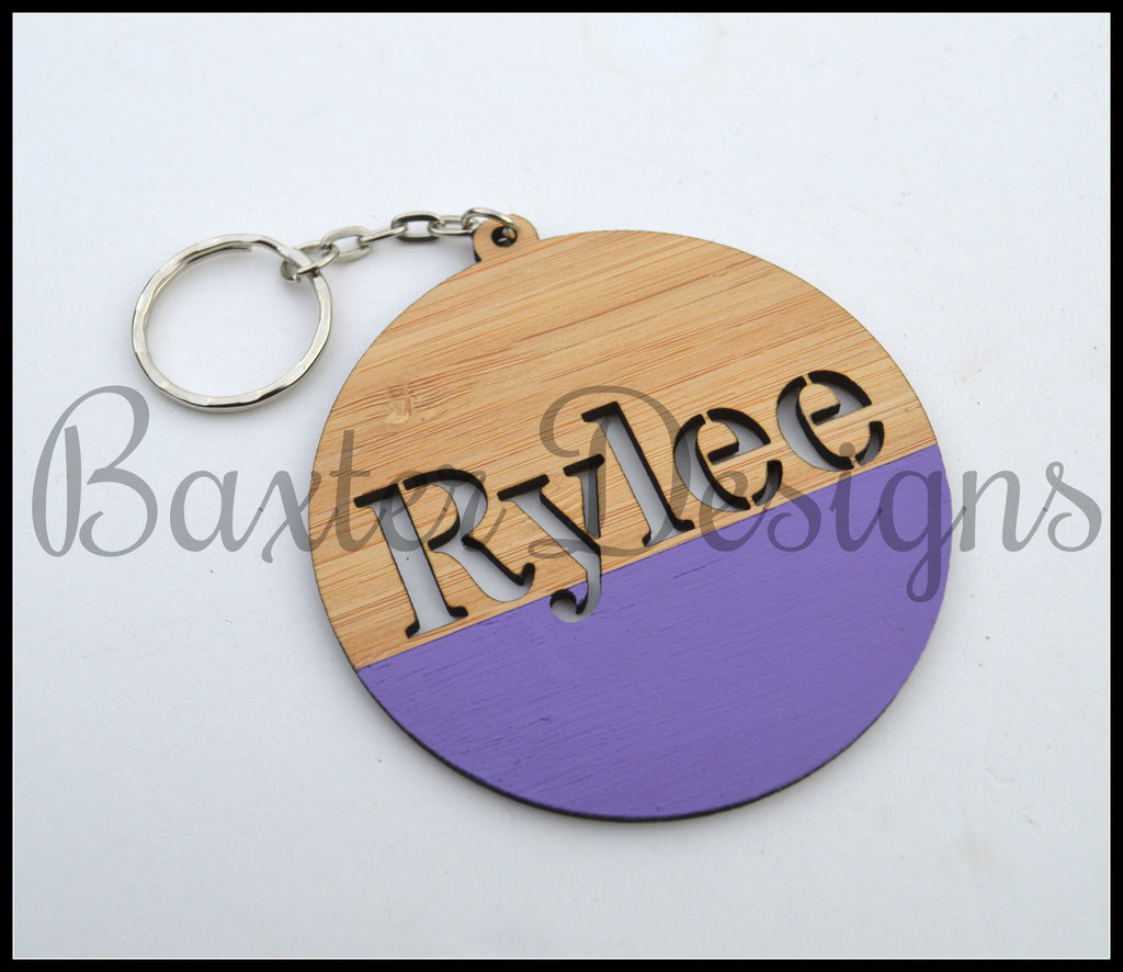 Wooden Bag Tags Personalised Key Ring Bamboo Coloured