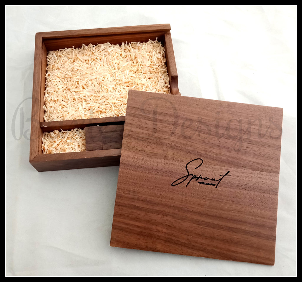 USB Photo Box with engraved logo and Name - Perfect for photographers to give to clients