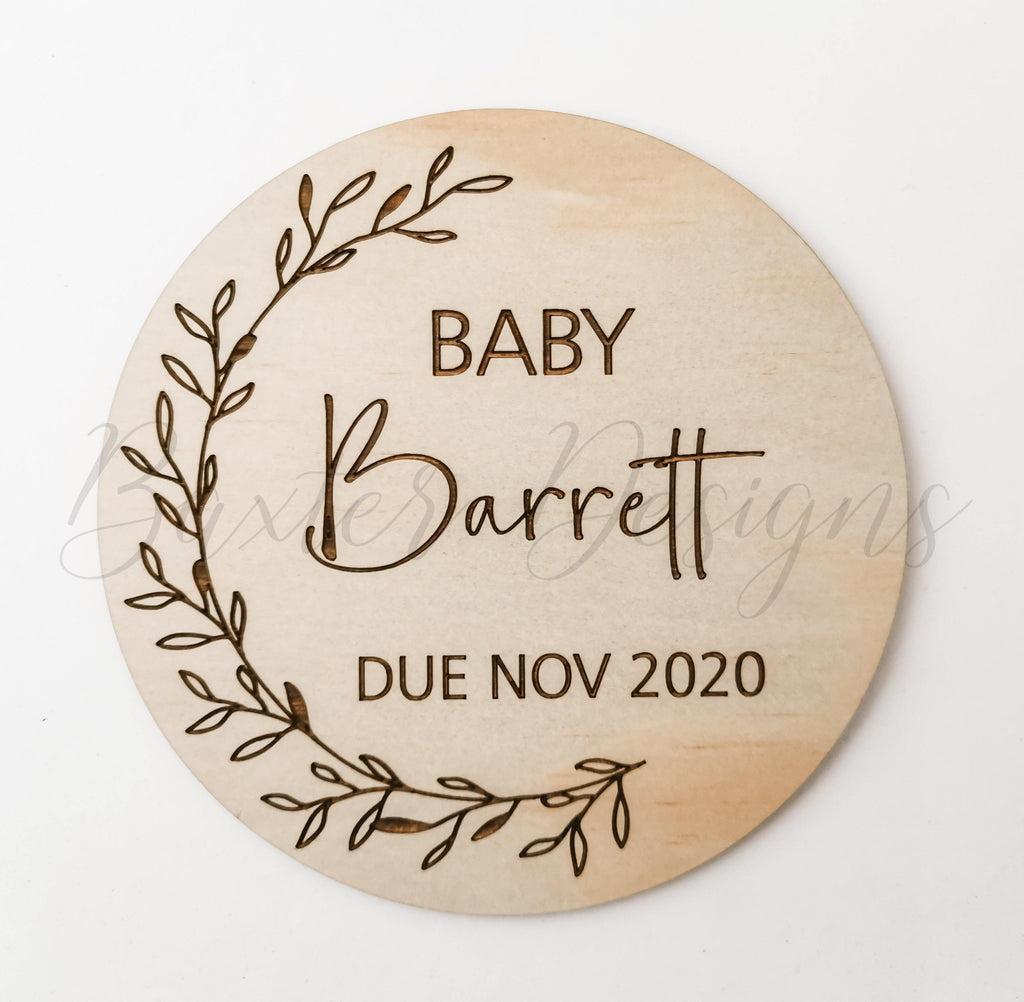 Baby Surname Announcement Disc - Due Month Year - Baxter Designs Australia