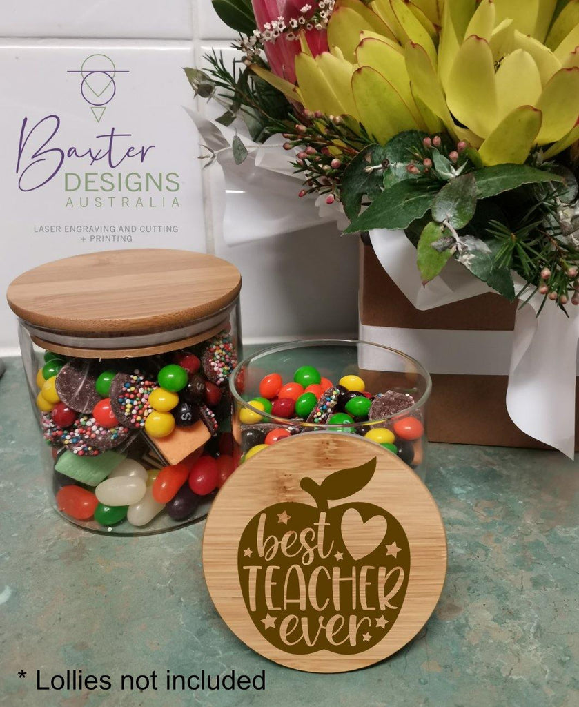 Teacher Thank you Lolly Jar Engraved Lid Single - Baxter Designs Australia