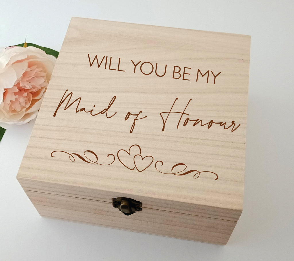 Will you be my Maid of Honour Wedding Proposal Personalised Square Box
