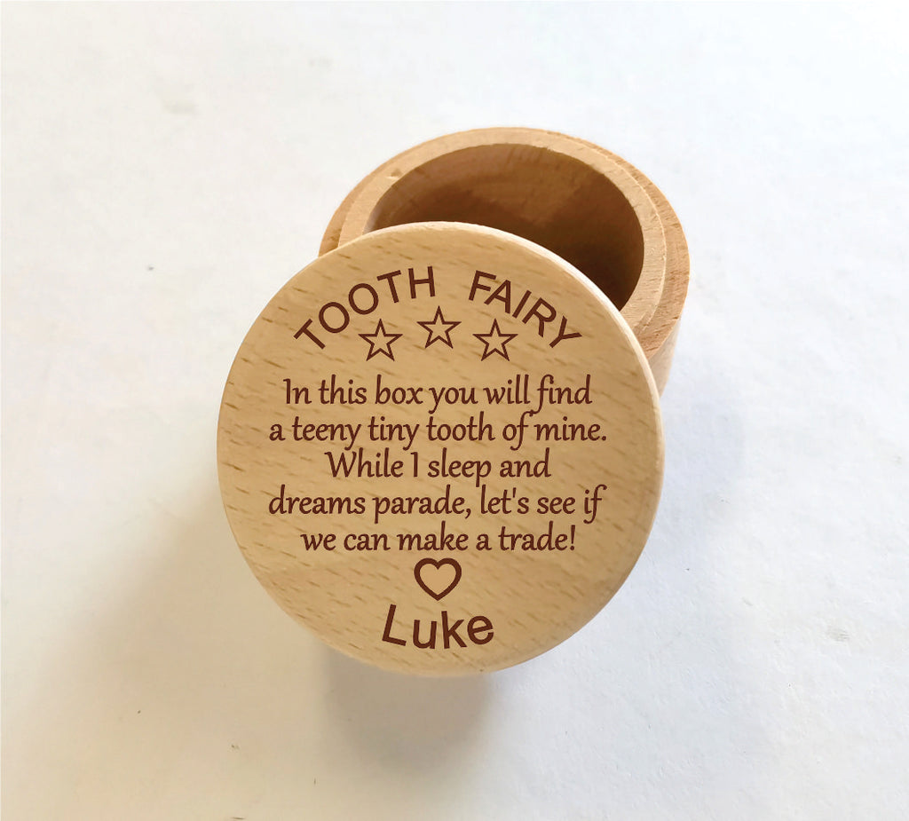 Tooth Fairy Poem Personalised Wooden Tooth Holder Box Custom Engraved