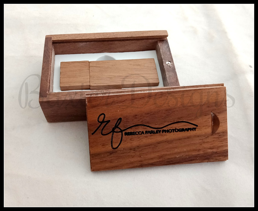 USB Box with engraved logo and Title - Perfect for photographers to give to clients