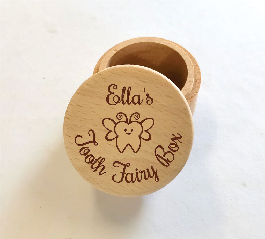 Personalised Name Wooden Tooth Holder Box Custom Engraved