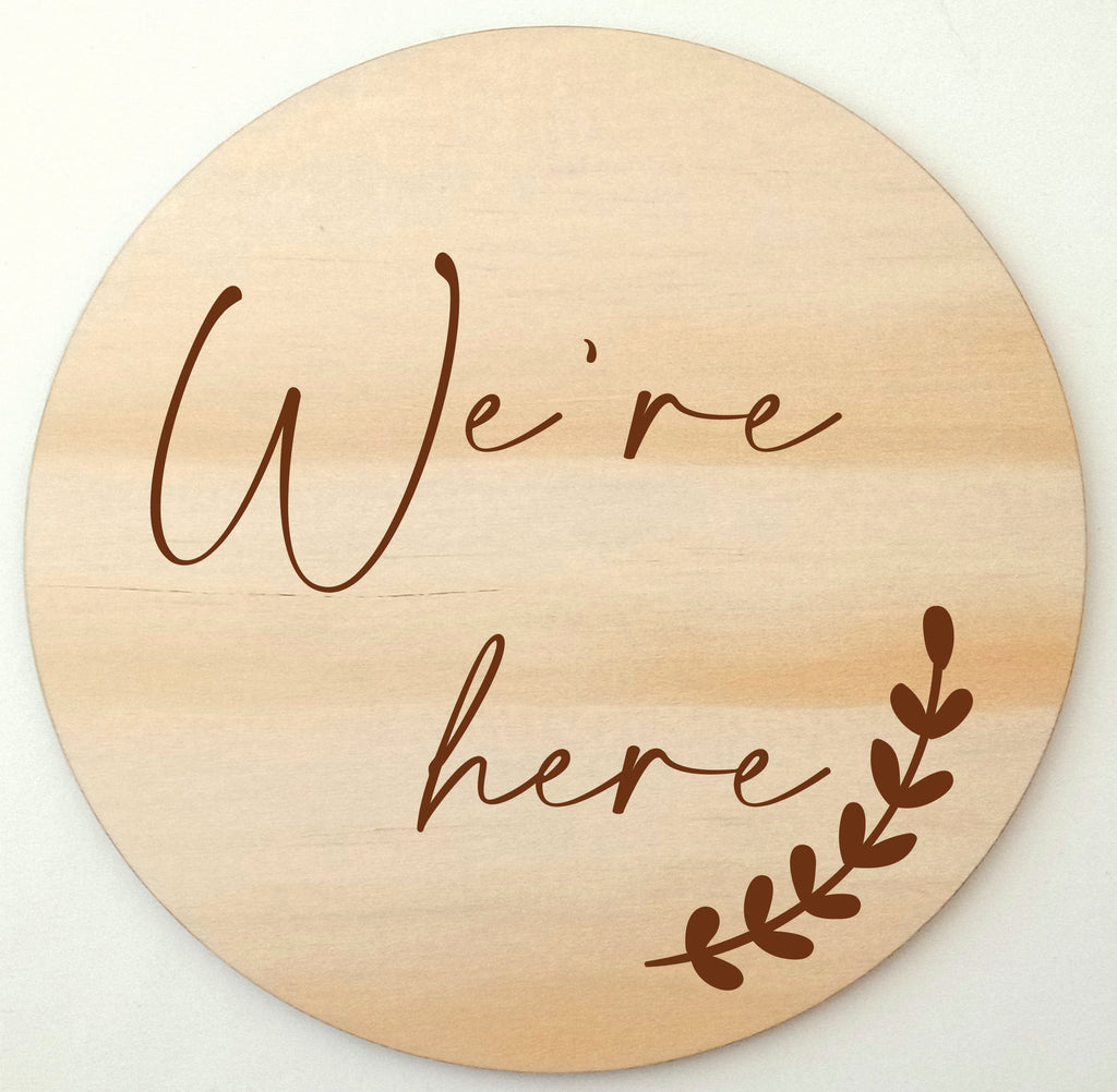 We're here baby arrival announcement disc - gender reveal sign